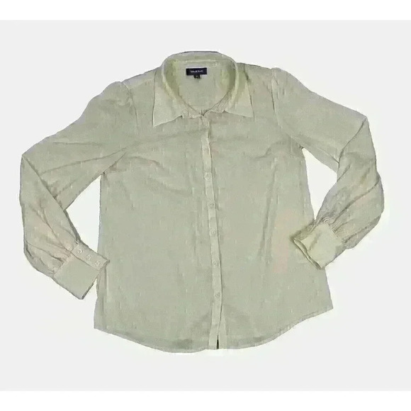 Modcloth Womens Medium Ivory Button Up Blouse Polyester Long Sleeve Ruched Back - Picture 3 of 13